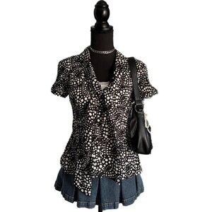 polka dot button up fitted blouse